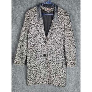 Vintage New York‎ Girl Tweed Blazer Coat Leather Collar Chain Detail Women Sz 10